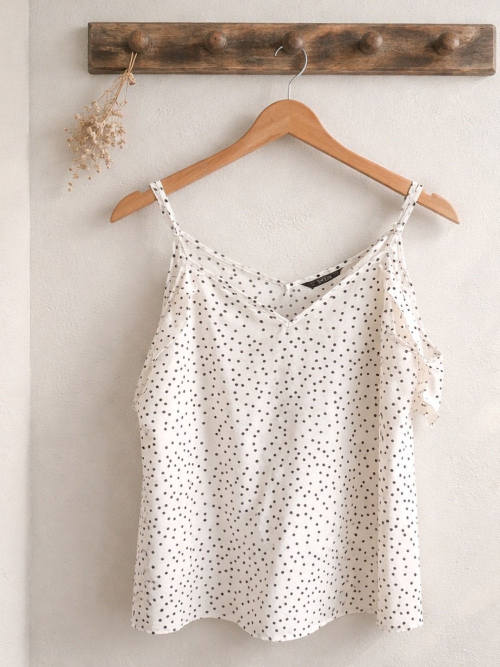 SHEIN White Spotted V-Neck cold shoulder top